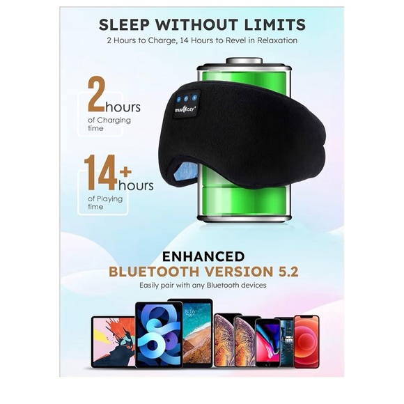 Black Bluetooth Sleep Mask with Headphones - Picture 5 of 5